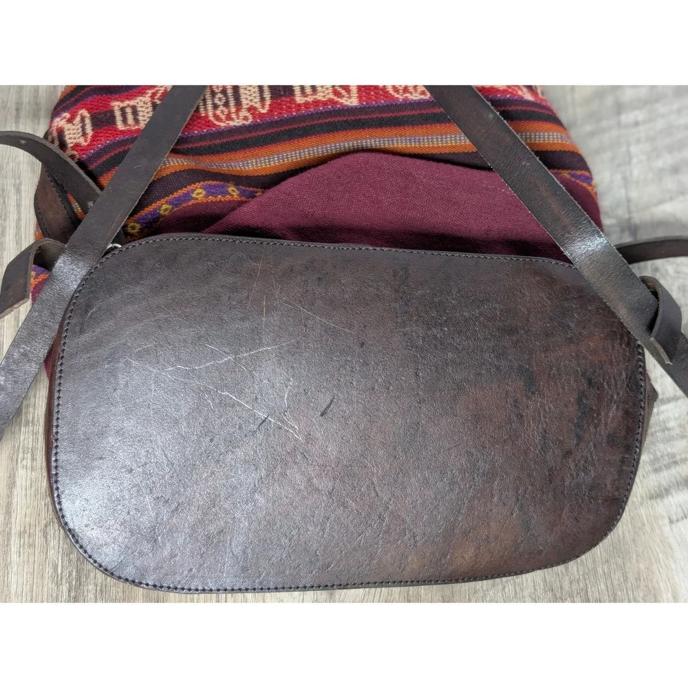 Handcrafted Tooled Leather‎ Bohemian Backpack Aztec Burgundy Brown